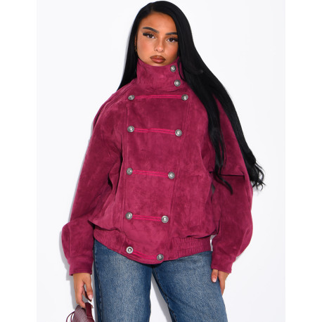 Suede-look jacket with Asian-style button placket