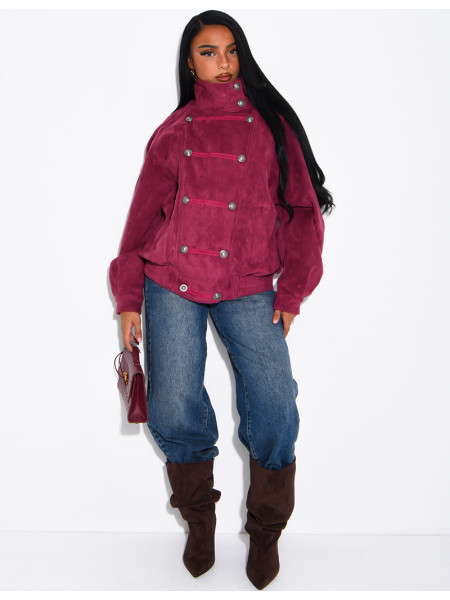 Suede-look jacket with Asian-style button placket