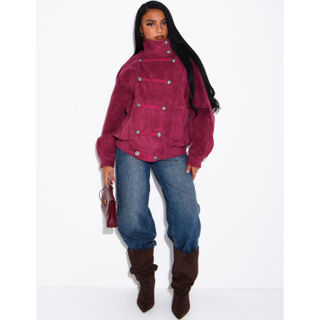 Suede-look jacket with Asian-style button placket