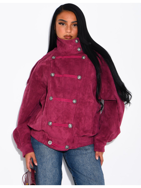 Suede-look jacket with Asian-style button placket