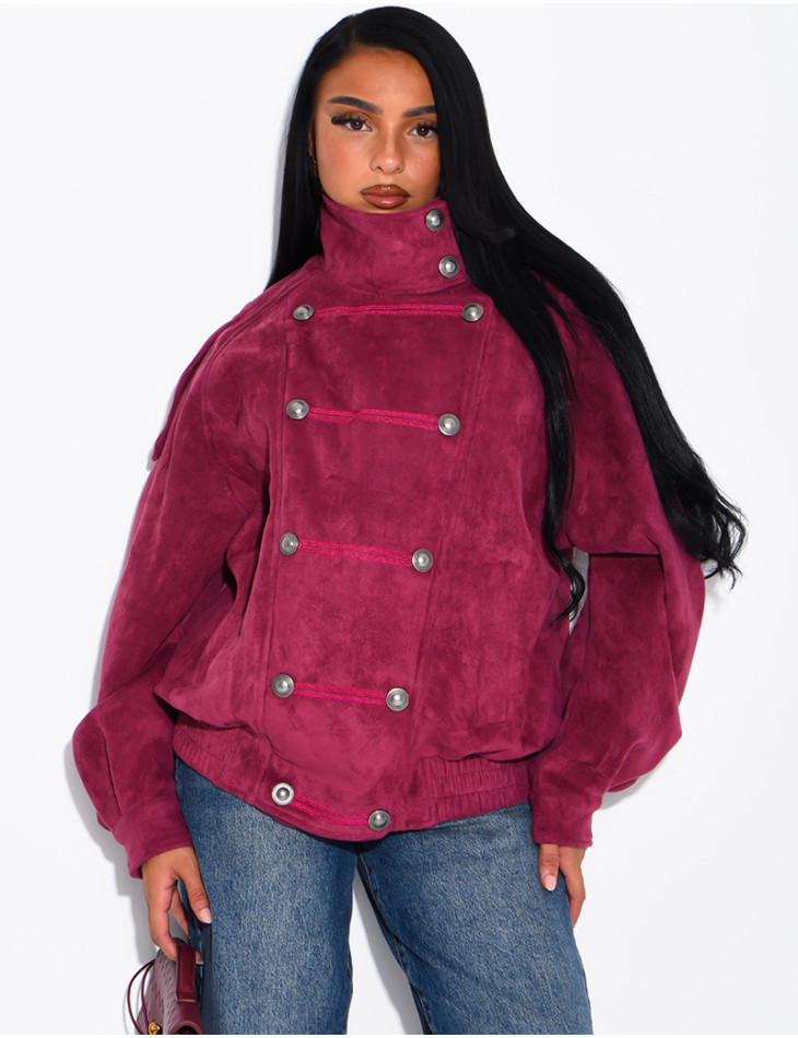 Suede-look jacket with Asian-style button placket