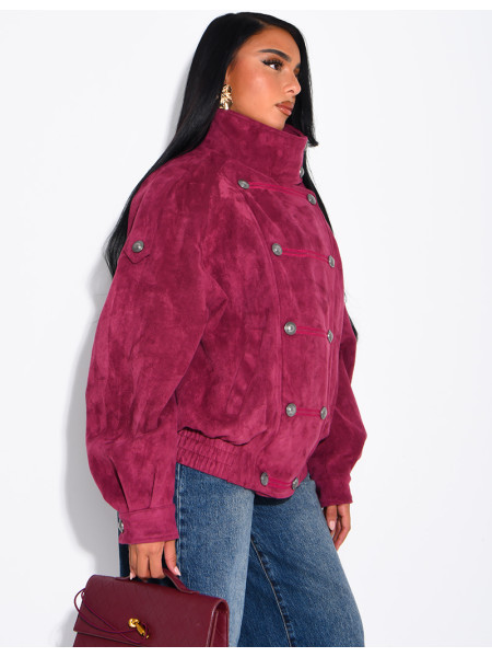 Suede-look jacket with Asian-style button placket