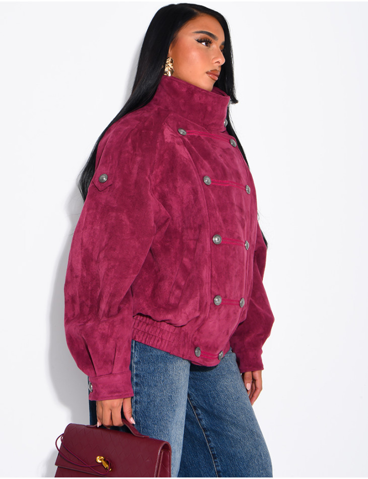 Suede-look jacket with Asian-style button placket