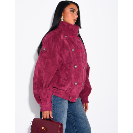Suede-look jacket with Asian-style button placket