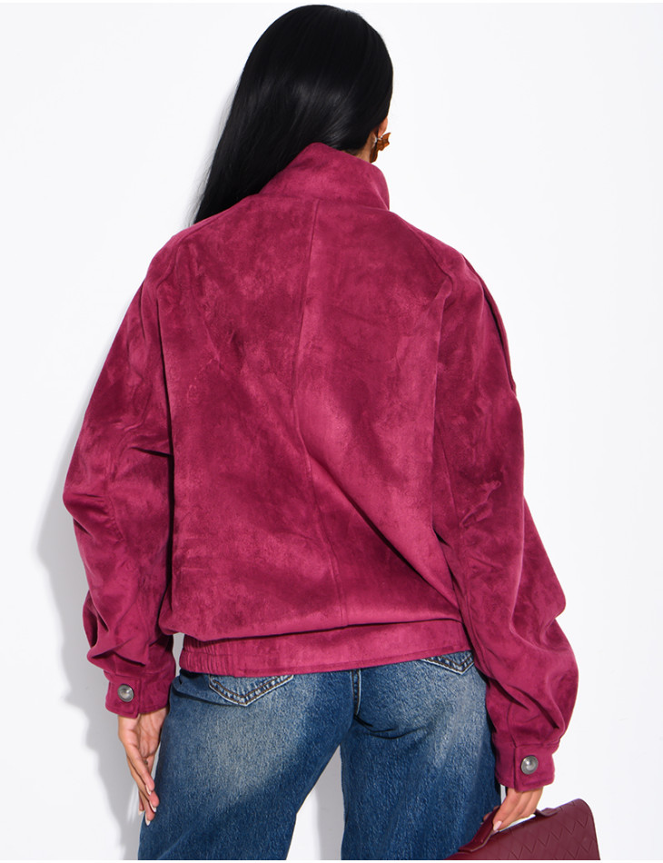 Suede-look jacket with Asian-style button placket