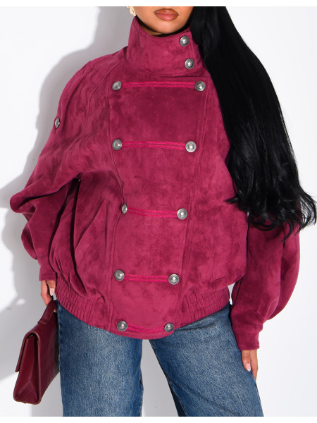 Suede-look jacket with Asian-style button placket