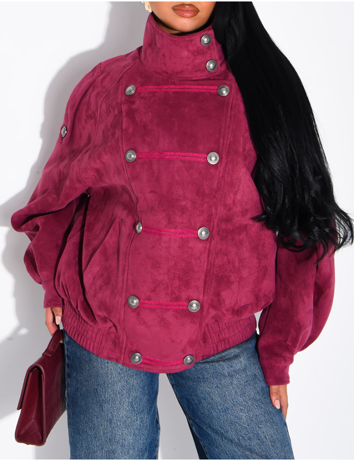 Suede-look jacket with Asian-style button placket