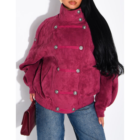 Suede-look jacket with Asian-style button placket
