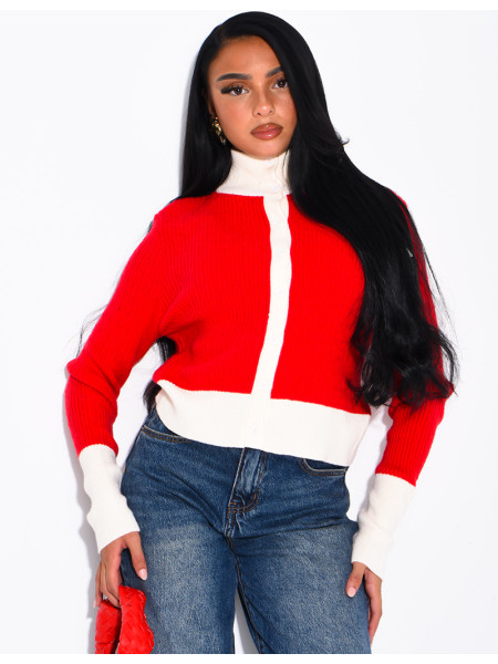 Long-sleeved, contrasting-colour braided wool cardigan