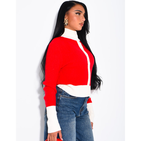 Long-sleeved, contrasting-colour braided wool cardigan
