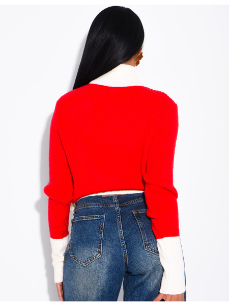 Long-sleeved, contrasting-colour braided wool cardigan