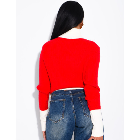 Long-sleeved, contrasting-colour braided wool cardigan
