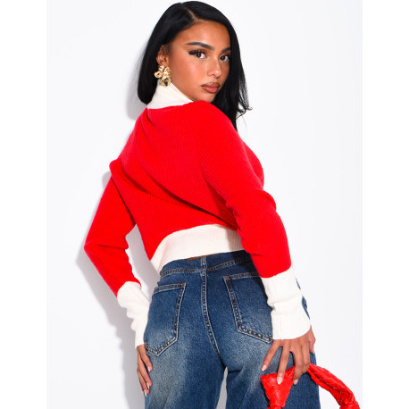Long-sleeved, contrasting-colour braided wool cardigan