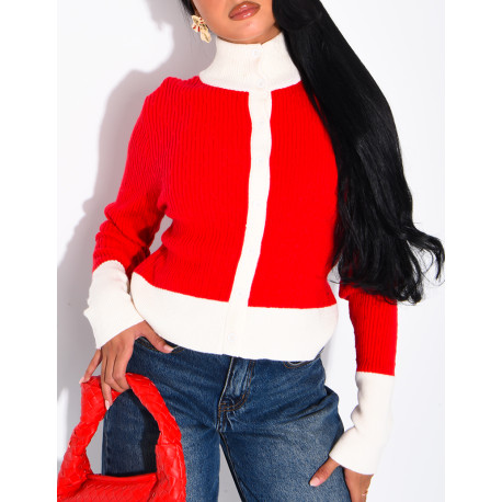 Long-sleeved, contrasting-colour braided wool cardigan