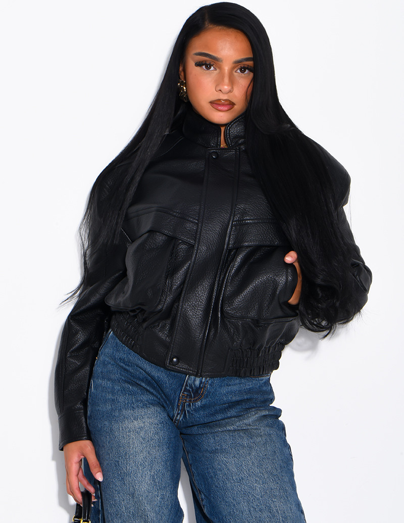 Short grained faux leather...