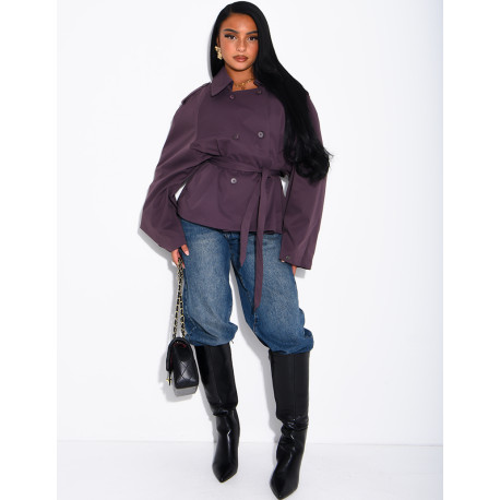 Kurzer Trenchcoat mit Stehkragen, in der Taille zu binden