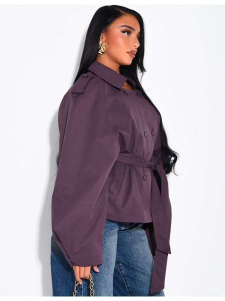 Kurzer Trenchcoat mit Stehkragen, in der Taille zu binden