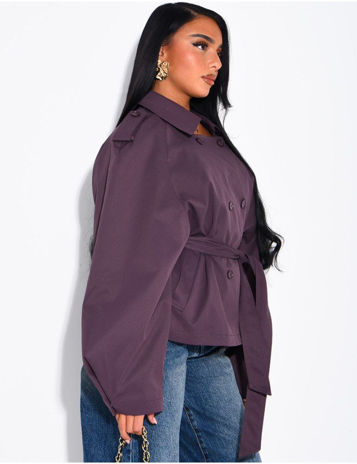 Kurzer Trenchcoat mit Stehkragen, in der Taille zu binden