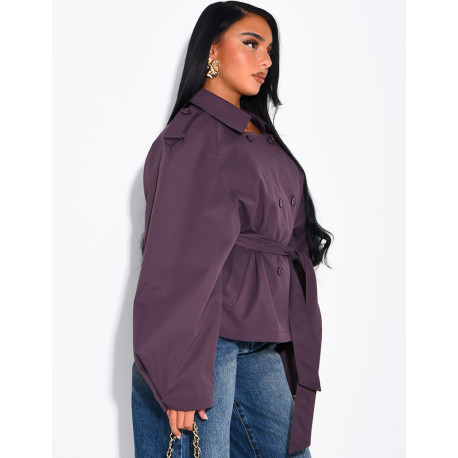 Kurzer Trenchcoat mit Stehkragen, in der Taille zu binden
