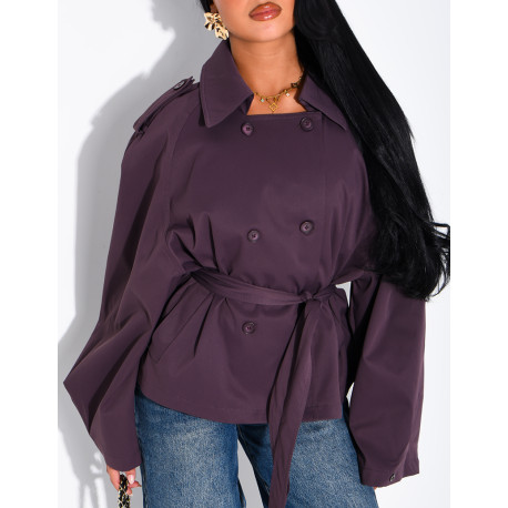 Kurzer Trenchcoat mit Stehkragen, in der Taille zu binden