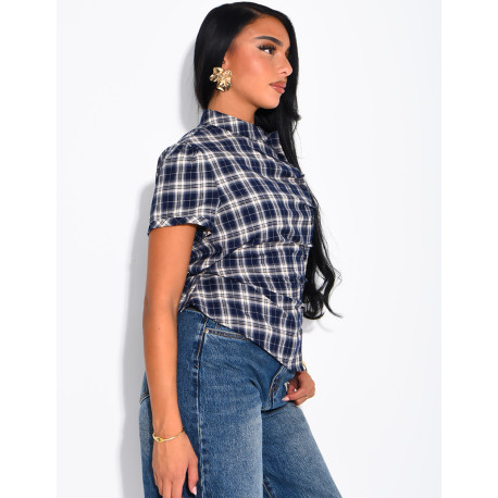 Short-sleeved checked shirt with a tie at the back