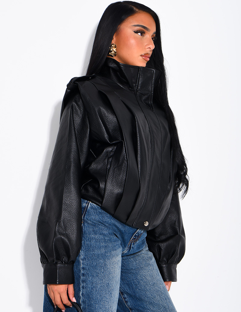 Draped faux leather jacket...