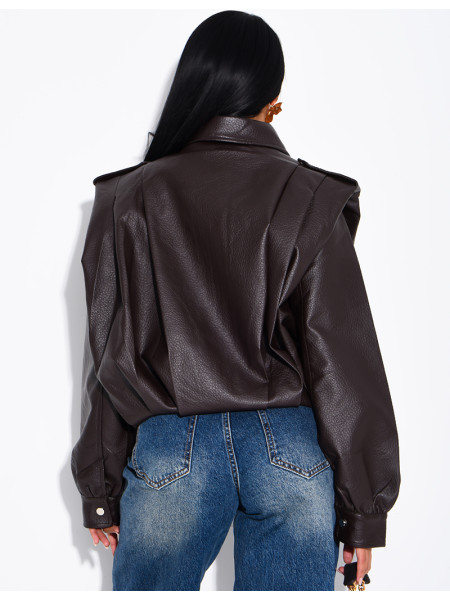 Drapierte Kunstlederjacke mit Schulterpolstern