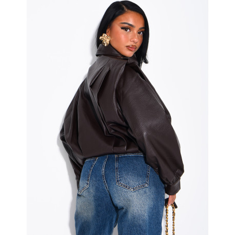 Drapierte Kunstlederjacke mit Schulterpolstern