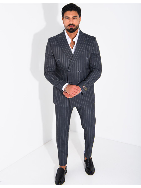 2-Piece Striped Double-Breasted Suit Set