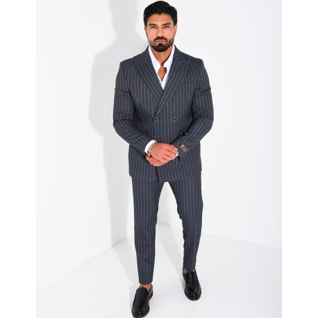 2-Piece Striped Double-Breasted Suit Set