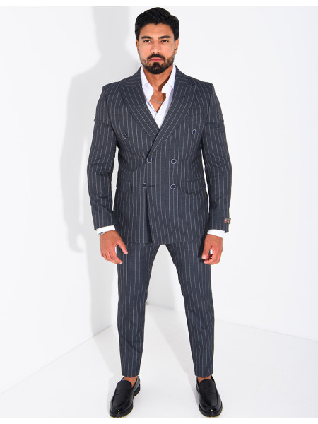 2-Piece Striped Double-Breasted Suit Set