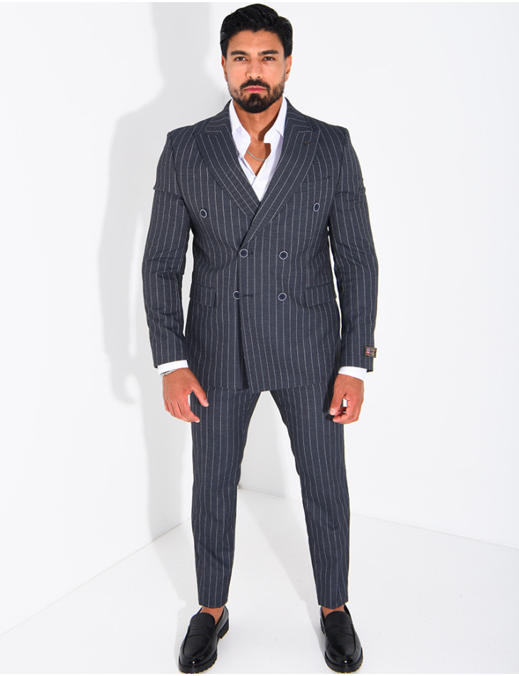2-Piece Striped Double-Breasted Suit Set