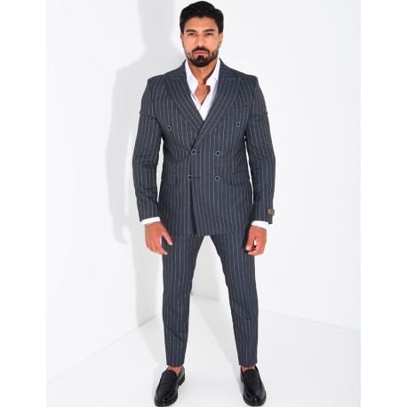 2-Piece Striped Double-Breasted Suit Set