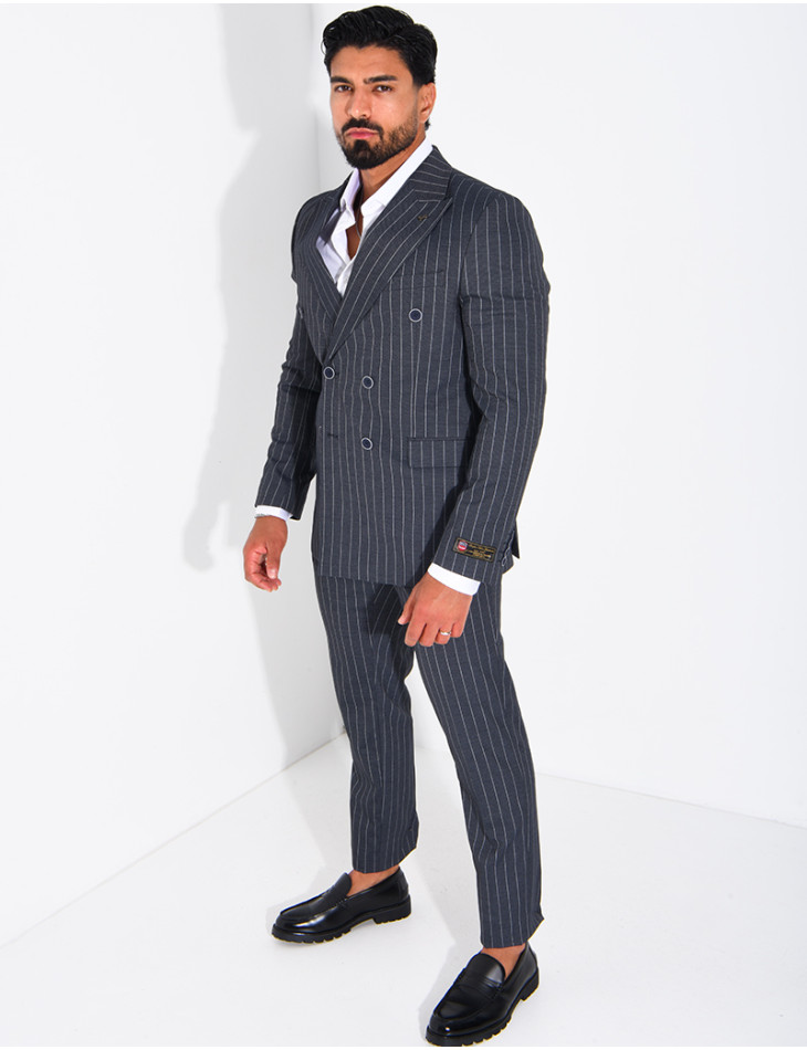 2-Piece Striped Double-Breasted Suit Set