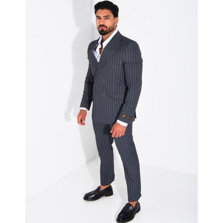 2-Piece Striped Double-Breasted Suit Set