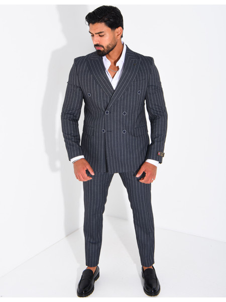 2-Piece Striped Double-Breasted Suit Set