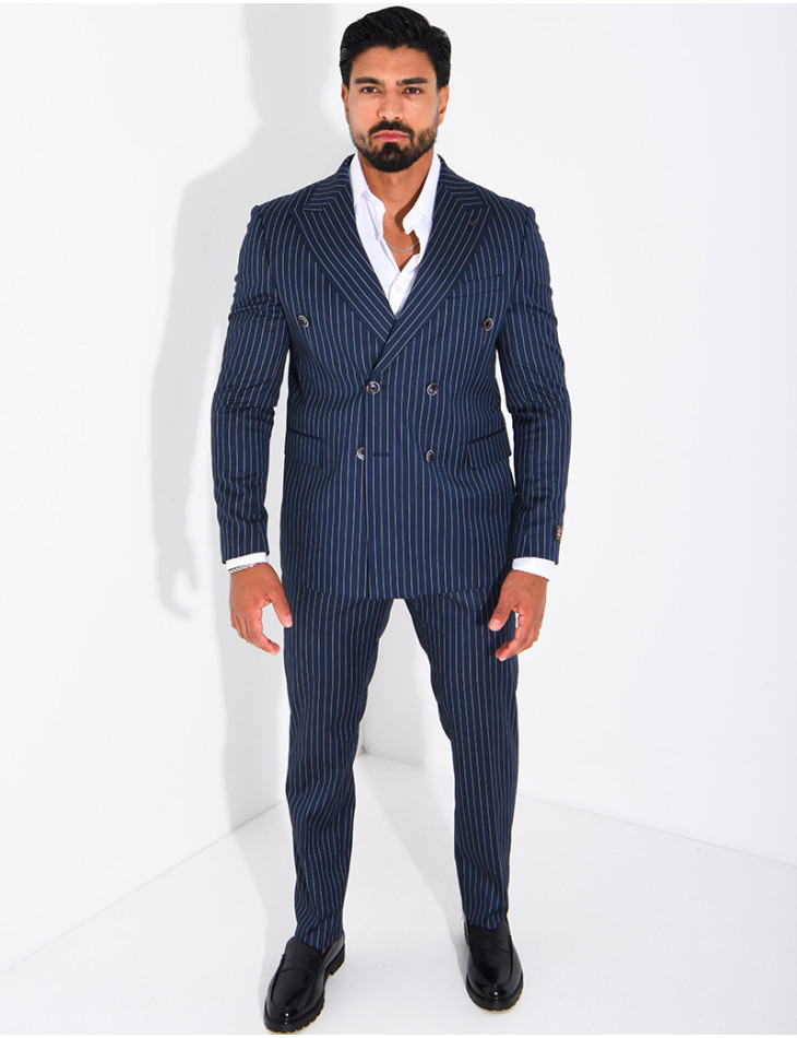 2-Piece Striped Double-Breasted Suit Set