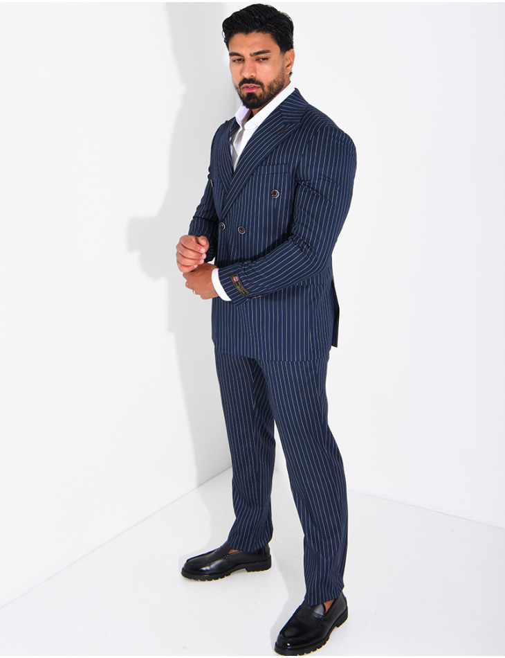 2-Piece Striped Double-Breasted Suit Set