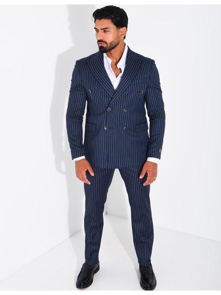 2-Piece Striped Double-Breasted Suit Set