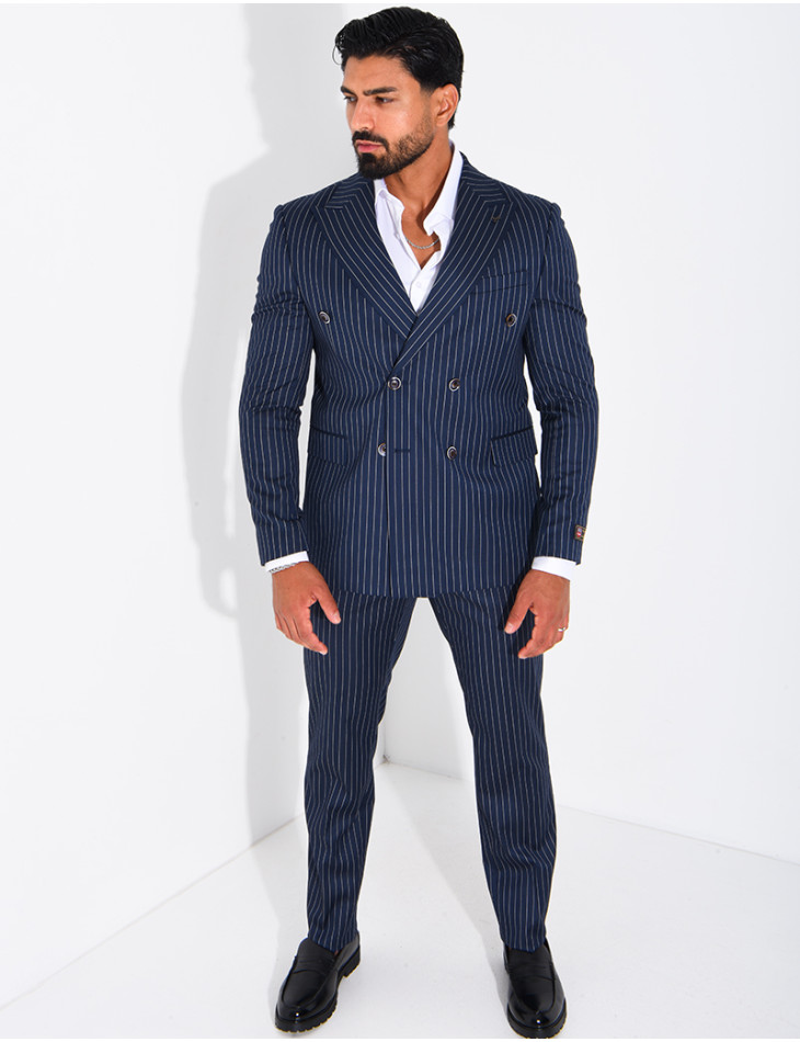 2-Piece Striped Double-Breasted Suit Set