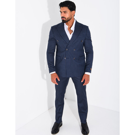 2-Piece Striped Double-Breasted Suit Set