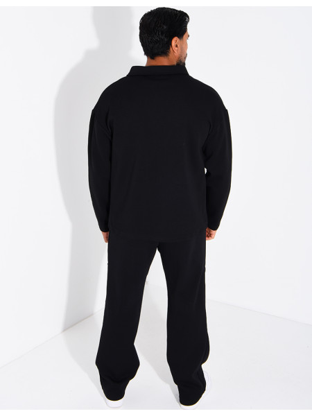 Oversized button-down polo shirt and straight-leg pants set