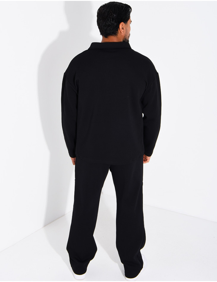 Oversized button-down polo shirt and straight-leg pants set
