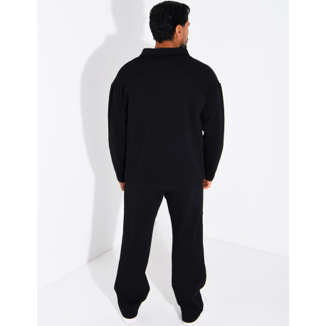 Oversized button-down polo shirt and straight-leg pants set