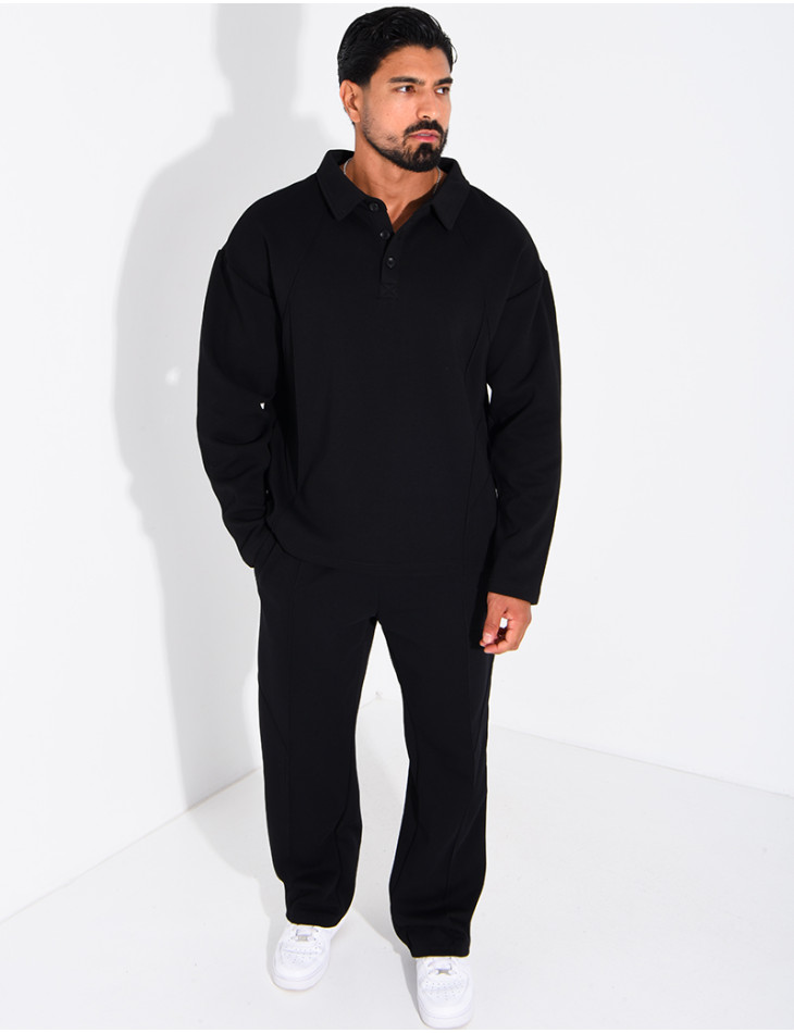 Oversized button-down polo shirt and straight-leg pants set
