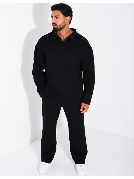 Oversized button-down polo shirt and straight-leg pants set