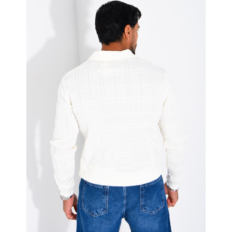 Textured long-sleeve polo shirt with a zippered collar