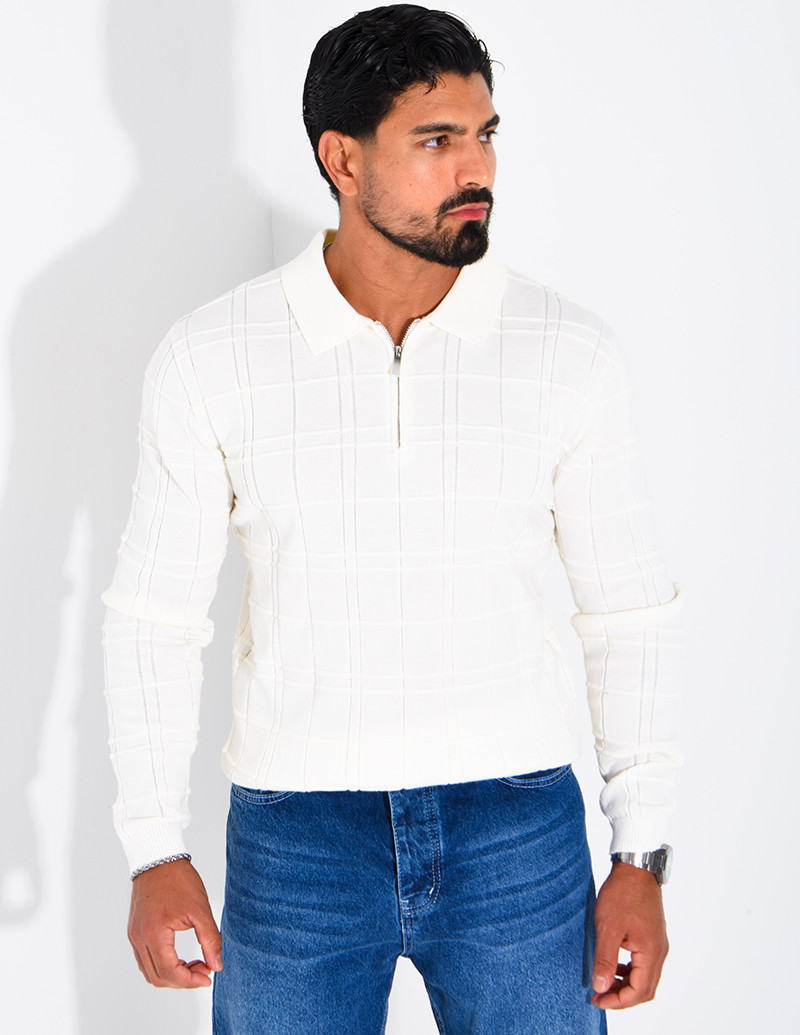 Textured long-sleeve polo...