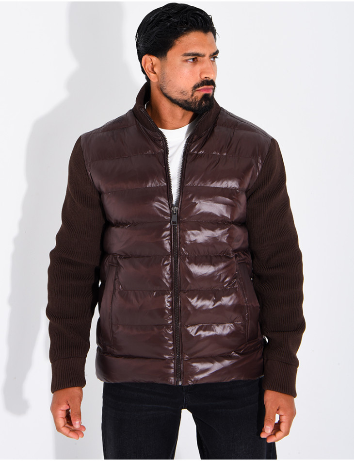 Steppjacke mit gerippten Ärmeln