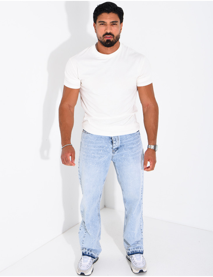 Jeans mit geradem Schnitt, verwaschener Optik und Farbspritzer-Effekt